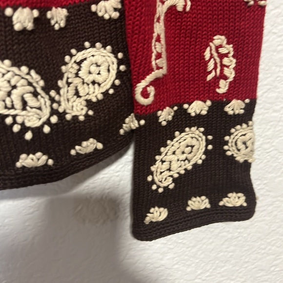 Saddle ridge souther embroidered paisley red brown cardigan, size L - Picture 4 of 6